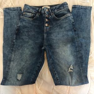 Acid Wash Button- Up skinny jeans